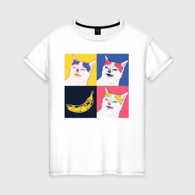Женская футболка хлопок с принтом BanaNO , 100% хлопок | прямой крой, круглый вырез горловины, длина до линии бедер, слегка спущенное плечо | cat | абстракция | банан | бананы | кот | котики | прикол | прикольная | хлопок