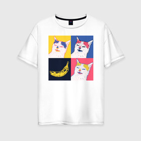 Женская футболка хлопок Oversize с принтом BanaNO , 100% хлопок | свободный крой, круглый ворот, спущенный рукав, длина до линии бедер
 | cat | абстракция | банан | бананы | кот | котики | прикол | прикольная | хлопок