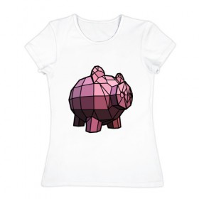 Женская футболка хлопок с принтом Геометрическая свинка , 100% хлопок | прямой крой, круглый вырез горловины, длина до линии бедер, слегка спущенное плечо | 