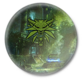 Значок с принтом Ведьмак 3: Дикая Охота ,  металл | круглая форма, металлическая застежка в виде булавки | 