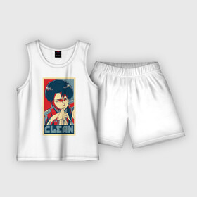 Детская пижама с шортами хлопок с принтом Леви Аккерман ,  |  | Тематика изображения на принте: anime | атака титанов | вниме | вторжение гигантов | леви аккерман