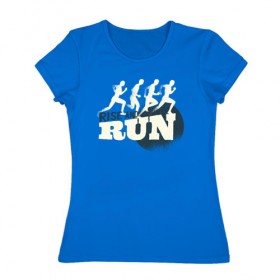 Женская футболка хлопок с принтом Вставай и Беги , 100% хлопок | прямой крой, круглый вырез горловины, длина до линии бедер, слегка спущенное плечо | run | бег | пробежка