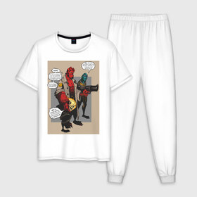 Мужская пижама хлопок с принтом hellboy , 100% хлопок | брюки и футболка прямого кроя, без карманов, на брюках мягкая резинка на поясе и по низу штанин
 | heroes | super | супергерой | хелбой | хеллбой