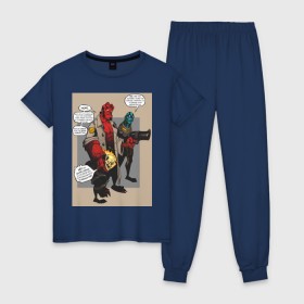 Женская пижама хлопок с принтом hellboy , 100% хлопок | брюки и футболка прямого кроя, без карманов, на брюках мягкая резинка на поясе и по низу штанин | heroes | super | супергерой | хелбой | хеллбой