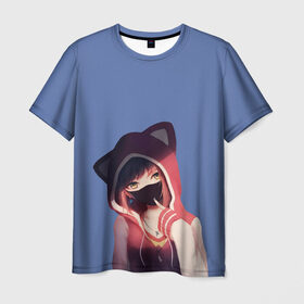 Мужская футболка 3D с принтом Аниме девушка в маске с ушками , 100% полиэфир | прямой крой, круглый вырез горловины, длина до линии бедер | аниме | аниме девушка | девушка | девушка в маске | девушка с ушками | маска | ушки