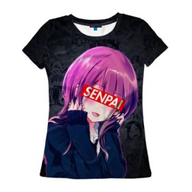 Женская футболка 3D с принтом Anime (Senpai 2) , 100% полиэфир ( синтетическое хлопкоподобное полотно) | прямой крой, круглый вырез горловины, длина до линии бедер | ahegao | anime | manga | sempai | senpai | аниме | ахегао | манга | семпай | сенпай