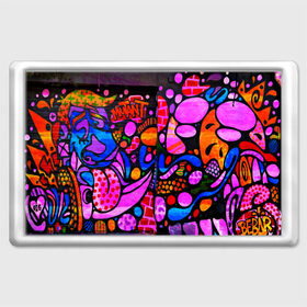 Магнит 45*70 с принтом Неоновое граффити , Пластик | Размер: 78*52 мм; Размер печати: 70*45 | Тематика изображения на принте: grafity | paint | street art | urban | город | граффити | искусство | кирпичи | краски | рисунки | стена | улицы | уличное искусство