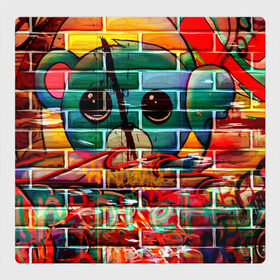 Магнитный плакат 3Х3 с принтом Милый Зверёк Граффити , Полимерный материал с магнитным слоем | 9 деталей размером 9*9 см | grafity | paint | street art | urban | город | граффити | искусство | кирпичи | краски | рисунки | стена | улицы | уличное искусство