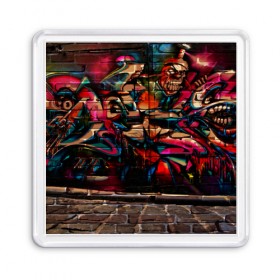 Магнит 55*55 с принтом disquared urban graffity , Пластик | Размер: 65*65 мм; Размер печати: 55*55 мм | grafity | paint | street art | urban | город | граффити | искусство | кирпичи | краски | рисунки | стена | улицы | уличное искусство