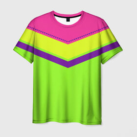 Мужская футболка 3D с принтом Цветные треугольники_ салатовы , 100% полиэфир | прямой крой, круглый вырез горловины, длина до линии бедер | Тематика изображения на принте: кислотные костюмы | кислотные цвета | неон | флуоресцентные принты