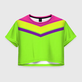 Женская футболка 3D укороченная с принтом Цветные треугольники_ салатовы , 100% полиэстер | круглая горловина, длина футболки до линии талии, рукава с отворотами | кислотные костюмы | кислотные цвета | неон | флуоресцентные принты