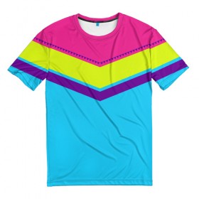 Мужская футболка 3D с принтом Цветные треугольники_голубой , 100% полиэфир | прямой крой, круглый вырез горловины, длина до линии бедер | кислотные костюмы | кислотные цвета | неон | флуоресцентные принты