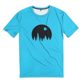 Мужская футболка 3D с принтом Голубая луна , 100% полиэфир | прямой крой, круглый вырез горловины, длина до линии бедер | 