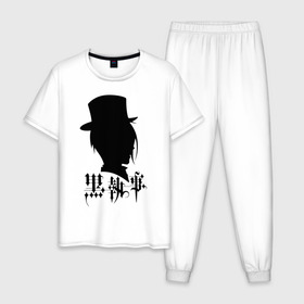 Мужская пижама хлопок с принтом Себастьян Михаэлис , 100% хлопок | брюки и футболка прямого кроя, без карманов, на брюках мягкая резинка на поясе и по низу штанин
 | black butler | sebastian michaelis