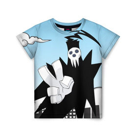 Детская футболка 3D с принтом Soul Eater - Shinigami , 100% гипоаллергенный полиэфир | прямой крой, круглый вырез горловины, длина до линии бедер, чуть спущенное плечо, ткань немного тянется | Тематика изображения на принте: lord death | shinigami | soul eater | пожиратель душ | синигами