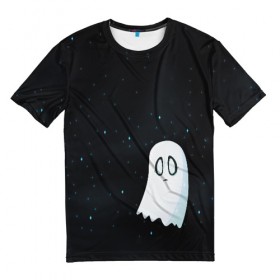 Мужская футболка 3D с принтом A Lonely Ghost , 100% полиэфир | прямой крой, круглый вырез горловины, длина до линии бедер | ghost | sans | undertale | азриэль | андайн | гастер | надоедливая собака | одиночество | папирус | приведение | санс | скелет | сноудрейк