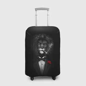 Чехол для чемодана 3D с принтом Лев , 86% полиэфир, 14% спандекс | двустороннее нанесение принта, прорези для ручек и колес | арт | бабочка | грива | дым | животное | костюм | лев | минимализм | роза | смокинг | хищник | царь зверей