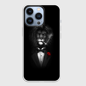 Чехол для iPhone 13 Pro с принтом Лев ,  |  | Тематика изображения на принте: арт | бабочка | грива | дым | животное | костюм | лев | минимализм | роза | смокинг | хищник | царь зверей