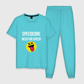 Мужская пижама хлопок с принтом Speedcore , 100% хлопок | брюки и футболка прямого кроя, без карманов, на брюках мягкая резинка на поясе и по низу штанин
 | frenchcore | gabber | hardcore | hardcoremusic | speedcore