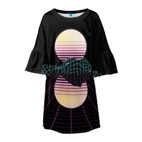 Детское платье 3D с принтом Retro Wave , 100% полиэстер | прямой силуэт, чуть расширенный к низу. Круглая горловина, на рукавах — воланы | Тематика изображения на принте: hipster | neon | retro wave | vaporwave | геометрия | космос | неон | хипстер