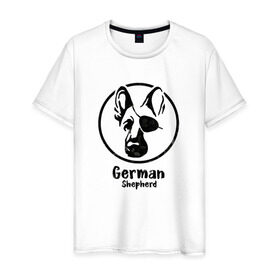 Мужская футболка хлопок с принтом Немецкая овчарка пират , 100% хлопок | прямой крой, круглый вырез горловины, длина до линии бедер, слегка спущенное плечо. | Тематика изображения на принте: dog | dog face | german shepherd | pirate | немецкая овчарка | пират | собака