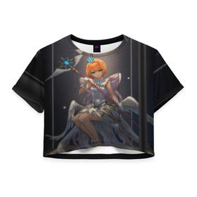 Женская футболка 3D укороченная с принтом Сакура - Собирательница Карт , 100% полиэстер | круглая горловина, длина футболки до линии талии, рукава с отворотами | 