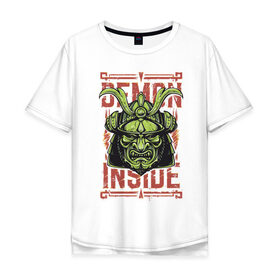 Мужская футболка хлопок Oversize с принтом Demon inside , 100% хлопок | свободный крой, круглый ворот, “спинка” длиннее передней части | demon | green | inside | japan | ninja | samurai | внутри | демон | зеленый | ниндзя | самурай | япония