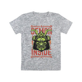 Детская футболка хлопок с принтом Demon inside , 100% хлопок | круглый вырез горловины, полуприлегающий силуэт, длина до линии бедер | Тематика изображения на принте: demon | green | inside | japan | ninja | samurai | внутри | демон | зеленый | ниндзя | самурай | япония