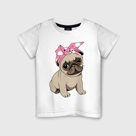 Детская футболка хлопок с принтом Собачка , 100% хлопок | круглый вырез горловины, полуприлегающий силуэт, длина до линии бедер | Тематика изображения на принте: dog | pug | мопс | собака