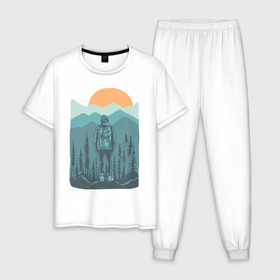 Мужская пижама хлопок с принтом Adventure , 100% хлопок | брюки и футболка прямого кроя, без карманов, на брюках мягкая резинка на поясе и по низу штанин
 | moutains | sun | turism | горы | закат | приключения | природа | тундра | туризм