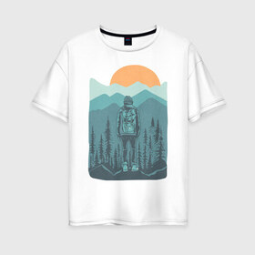 Женская футболка хлопок Oversize с принтом Adventure , 100% хлопок | свободный крой, круглый ворот, спущенный рукав, длина до линии бедер
 | moutains | sun | turism | горы | закат | приключения | природа | тундра | туризм
