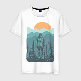Мужская футболка хлопок с принтом Adventure , 100% хлопок | прямой крой, круглый вырез горловины, длина до линии бедер, слегка спущенное плечо. | moutains | sun | turism | горы | закат | приключения | природа | тундра | туризм