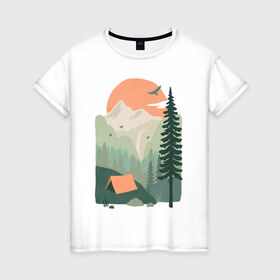 Женская футболка хлопок с принтом Adventure , 100% хлопок | прямой крой, круглый вырез горловины, длина до линии бедер, слегка спущенное плечо | moutains | road | sun | travel | trip | turism | горы | дорога | закат | приключения | природа | тундра путешествия | туризм