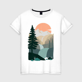 Женская футболка хлопок с принтом Adventure , 100% хлопок | прямой крой, круглый вырез горловины, длина до линии бедер, слегка спущенное плечо | moutains | road | sun | travel | trip | turism | горы | дорога | закат | приключения | природа | тундра путешествия | туризм