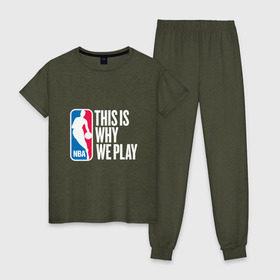 Женская пижама хлопок с принтом NBA - This Is Why We Play , 100% хлопок | брюки и футболка прямого кроя, без карманов, на брюках мягкая резинка на поясе и по низу штанин | and1 | basketball | coach | game | james | jordan | lebron | mvp | nba | player | slam dunk | sport | streetball | team | баскетбол | баскетболист | бросок | джеймс | джордан | игра | игрок | леброн | мяч | нба | победа | слэм данк | спорт | тре