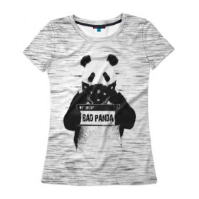Женская футболка 3D с принтом BAD PANDA , 100% полиэфир ( синтетическое хлопкоподобное полотно) | прямой крой, круглый вырез горловины, длина до линии бедер | bad | bear | panda | медведь | панда