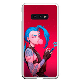 Чехол для Samsung S10E с принтом Jinx in love , Силикон | Область печати: задняя сторона чехла, без боковых панелей | game | heart | jinx | legends | legue | legueoflegends | lol | love | mobile | phone | безбашенная | джинкс | игра | легенд | лига | лигалегенд | лол | любовь | сердечко | сердце | стрелок | хулиганка