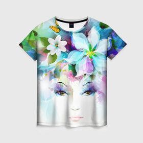 Женская футболка 3D с принтом ДЕВУШКА-ВЕСНА , 100% полиэфир ( синтетическое хлопкоподобное полотно) | прямой крой, круглый вырез горловины, длина до линии бедер | art | fantasy | nature | арт | природа | рисунок | фантазия | фентези