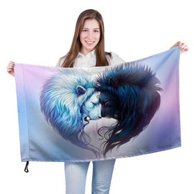 Флаг 3D с принтом Lions love , 100% полиэстер | плотность ткани — 95 г/м2, размер — 67 х 109 см. Принт наносится с одной стороны | love | день | лев | львиное сердце | любовь | ночь | сердце