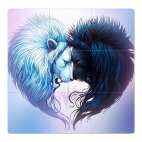 Магнитный плакат 3Х3 с принтом Lions love , Полимерный материал с магнитным слоем | 9 деталей размером 9*9 см | love | день | лев | львиное сердце | любовь | ночь | сердце