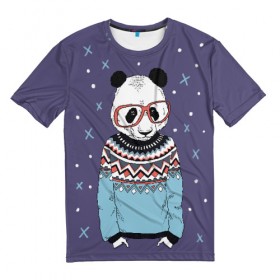 Мужская футболка 3D с принтом Panda boy , 100% полиэфир | прямой крой, круглый вырез горловины, длина до линии бедер | 