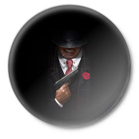 Значок с принтом Mafia ,  металл | круглая форма, металлическая застежка в виде булавки | Тематика изображения на принте: gangster | gun | gungster | illustration | mafia | арт | галстук | гангстер | гвоздика | зубы | костюм | крестный отец | мафия | минимализм | оружие | пистолет | пуля | темный | черный | шляпа