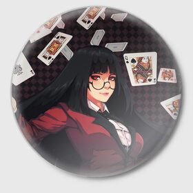 Значок с принтом Compulsive Gambler ,  металл | круглая форма, металлическая застежка в виде булавки | anime | compulsive gambler | kakegurui | manga | аниме | безумный азарт | дзябами | карты | манга | покер | скучная девушка | юмэко джабами