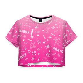 Женская футболка Cropp-top с принтом Lil Peep tatu , 100% полиэстер | круглая горловина, длина футболки до линии талии, рукава с отворотами | hip hop | lil peep | lilpeep | lilpip | pink | rap | rep | runaway | лил пип | лилпип | реп | розовый | рэп | тату | татуировки лилпипа | хип хоп | эмо рэп