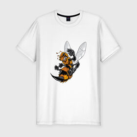 Мужская футболка премиум с принтом Злая оса , 92% хлопок, 8% лайкра | приталенный силуэт, круглый вырез ворота, длина до линии бедра, короткий рукав | арт | жалит | жало | злая | насекомое | оса | полосатая | пчела
