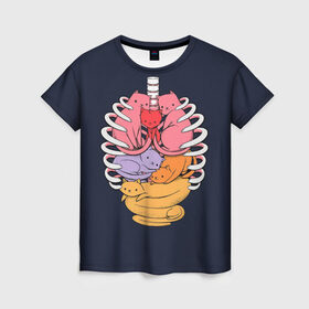 Женская футболка 3D с принтом Внутри Меня Котики , 100% полиэфир ( синтетическое хлопкоподобное полотно) | прямой крой, круглый вырез горловины, длина до линии бедер | анатомия | внутренности | кот | котейка | котенок | котэ | кошка | лапочка | милый | мимими