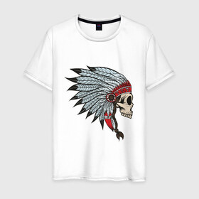 Мужская футболка хлопок с принтом Череп индейца , 100% хлопок | прямой крой, круглый вырез горловины, длина до линии бедер, слегка спущенное плечо. | голова | индеец | кость | скальп | скальпель | ужасы | хоррор | череп | черепок