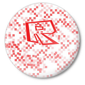 Значок с принтом Roblox ,  металл | круглая форма, металлическая застежка в виде булавки | Тематика изображения на принте: dynablocks | roblox | robux | белый | блоки | вселенная | герои | красный | кубики | роблокс | симулятор