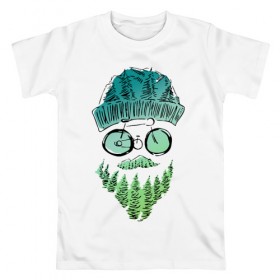 Мужская футболка хлопок с принтом Mountain man , 100% хлопок | прямой крой, круглый вырез горловины, длина до линии бедер, слегка спущенное плечо. | борода | велосипед | горы | лес | лицо | очки | путешествия | турист | усы | шапка