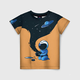 Детская футболка 3D с принтом Космонавт и чернила , 100% гипоаллергенный полиэфир | прямой крой, круглый вырез горловины, длина до линии бедер, чуть спущенное плечо, ткань немного тянется | nasa | астронавт | астрономия | вселенная | звёзды | комета | космос | перо | планеты | скафандр | чернильница